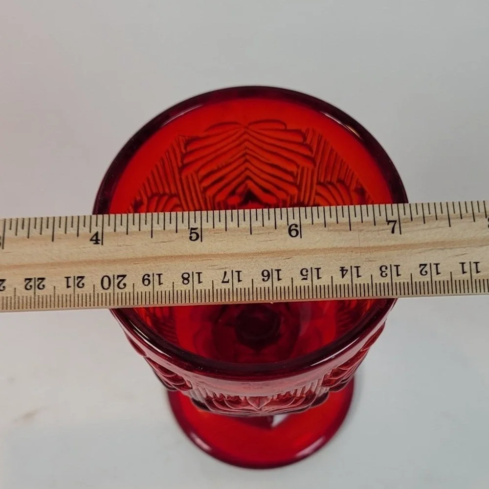 Vintage Ruby Red Glass Goblets Set of 4 Embossed Leaf Water Wine Glasses 6.25in